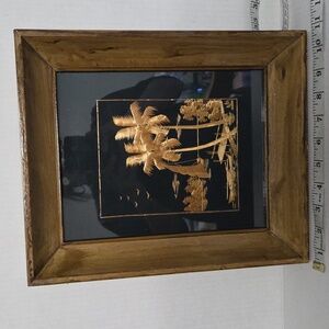 Vintage Malaya Straw Art Wood Framed Wall Hanging Asian Fook Wah